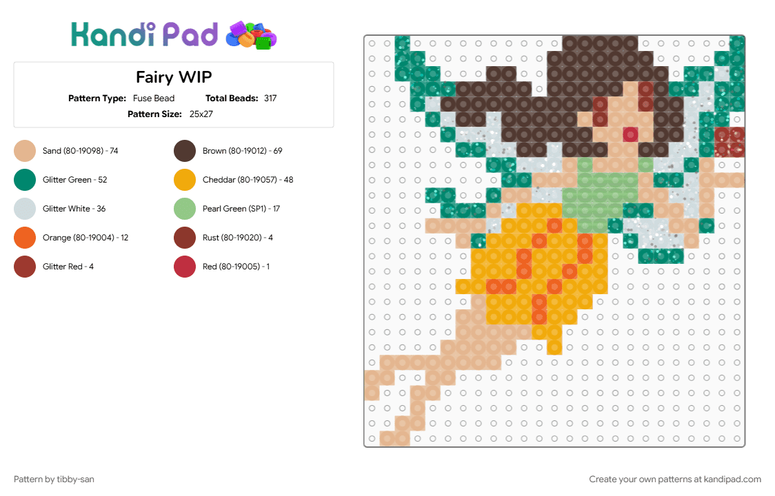 Fairy 1 - Fuse Bead Pattern by tibby-san on Kandi Pad - beige, brown, fairy, orange, teal