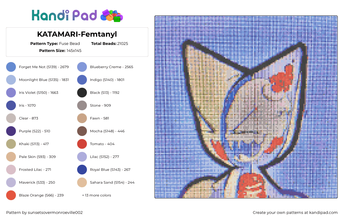 KATAMARI-Femtanyl - Fuse Bead Pattern by sunsetsovermonroeville002 on Kandi Pad - katamari,femtanyl,album,music,blue