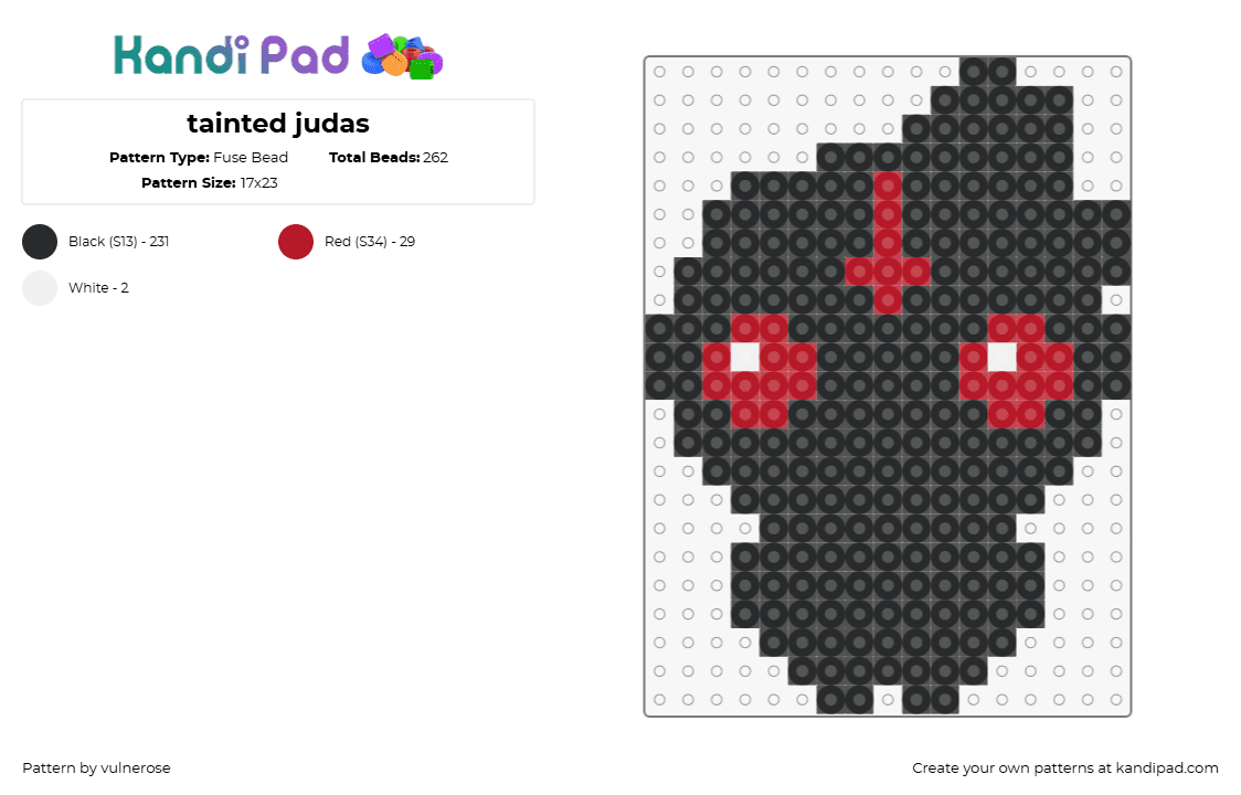 tainted judas - Fuse Bead Pattern by vulnerose on Kandi Pad - tainted judas,binding of isaac,character,video game,silhouette,horror,black,red
