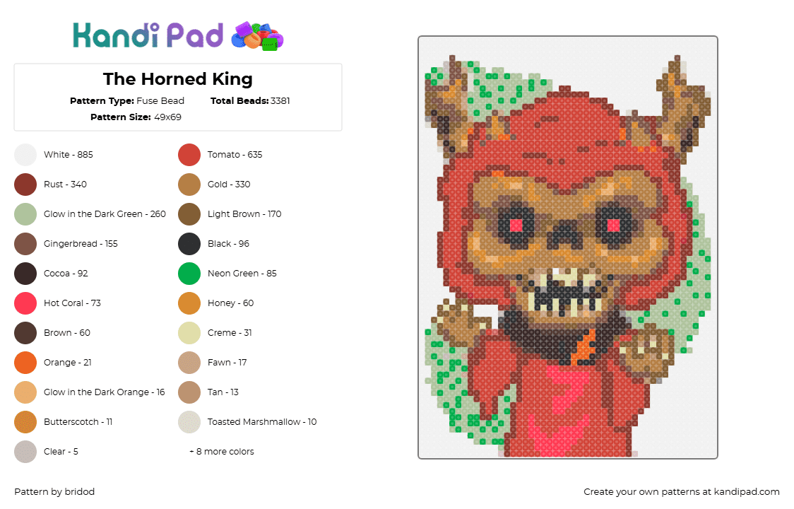 The Horned King - Fuse Bead Pattern by bridod on Kandi Pad - horned king,black,cauldron,disney,character,movie,villain,animation,portrait,spooky,red,tan