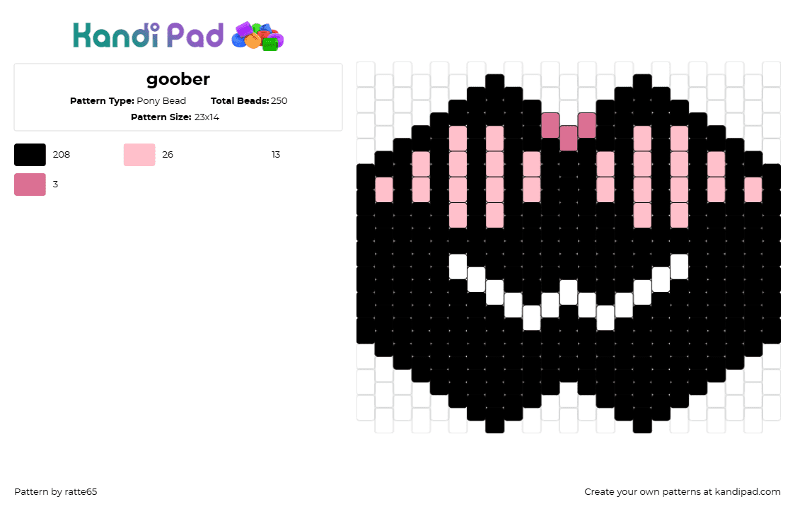 goober - Pony Bead Pattern by ratte65 on Kandi Pad - blush,smile,mask,black,pink