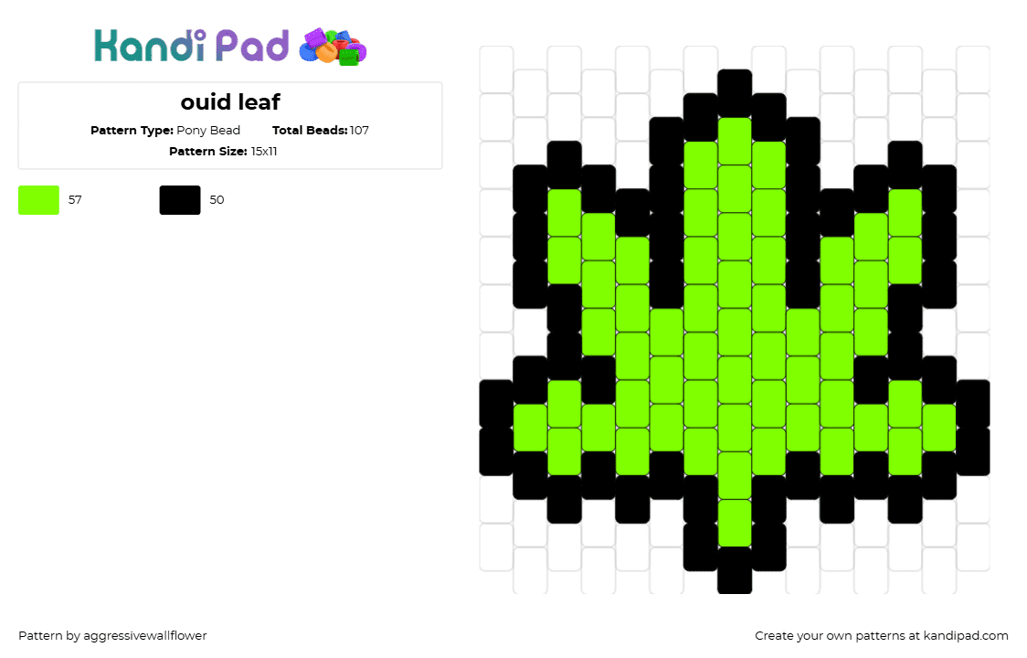 ouid leaf - Pony Bead Pattern by aggressivewallflower on Kandi Pad - marijuana,weed,pot,leaf,ganja,charm,green