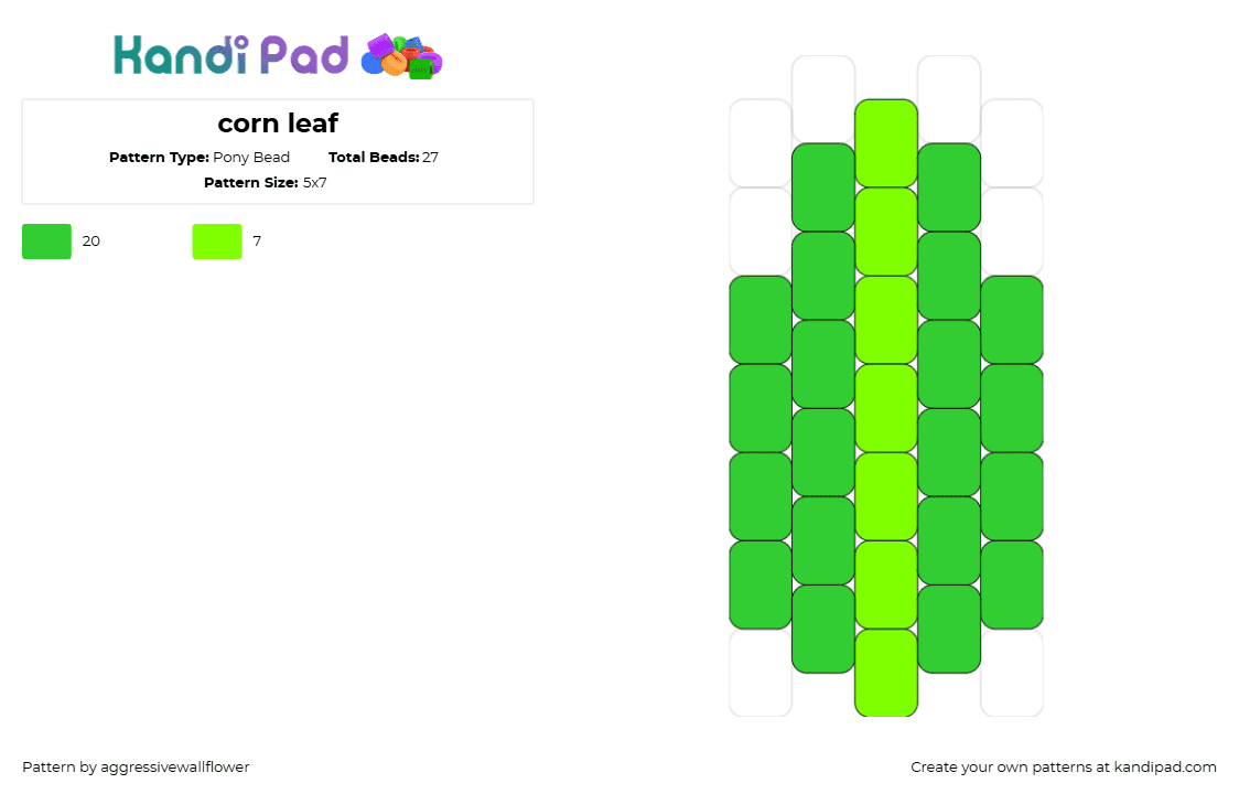 corn leaf - Pony Bead Pattern by aggressivewallflower on Kandi Pad - leaf,corn,charm,simple,green