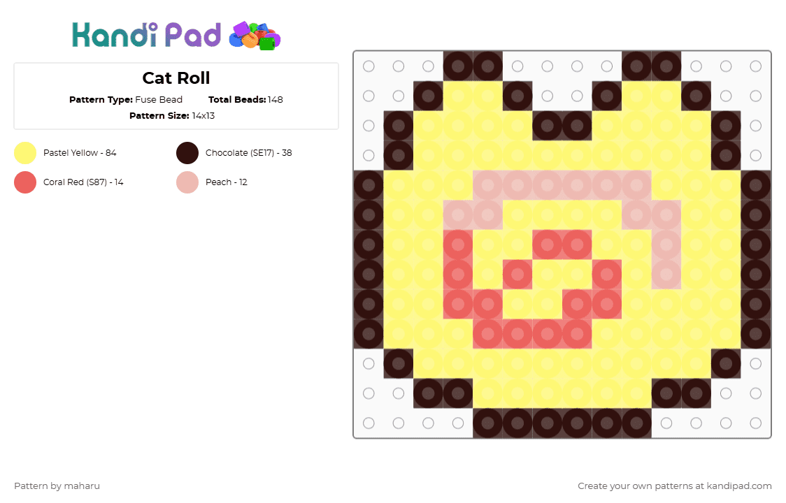 Cat Roll - Fuse Bead Pattern by maharu on Kandi Pad - brown,yellow