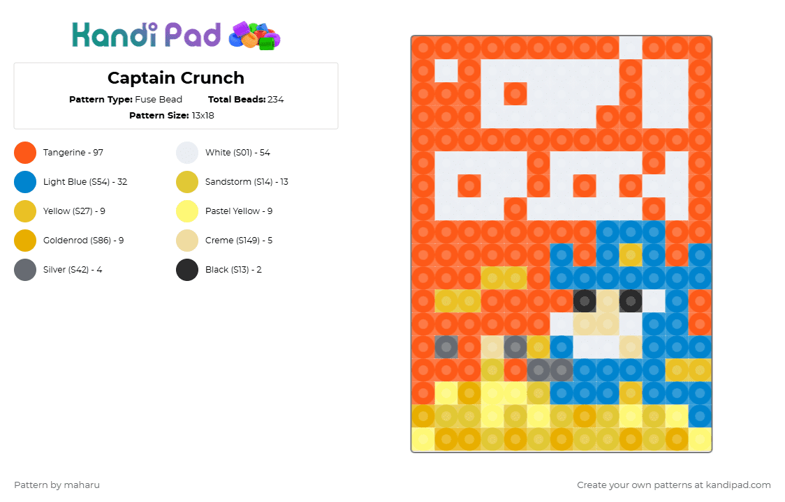Captain Crunch - Fuse Bead Pattern by maharu on Kandi Pad - orange