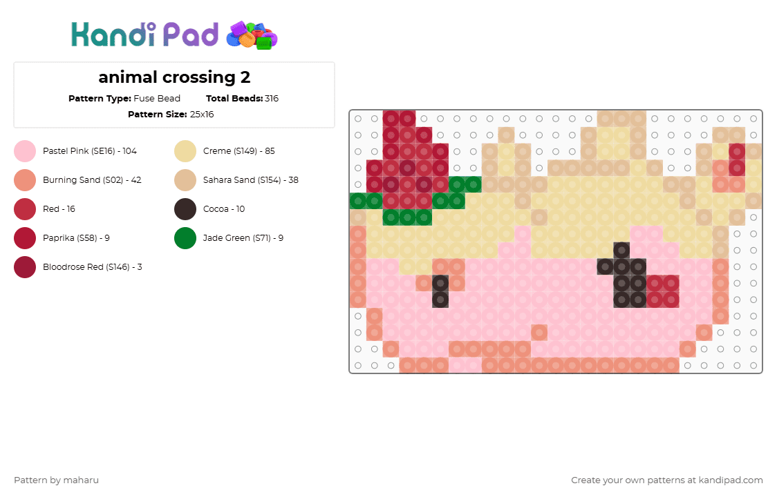 animal crossing 2 - Fuse Bead Pattern by maharu on Kandi Pad - beige,pink