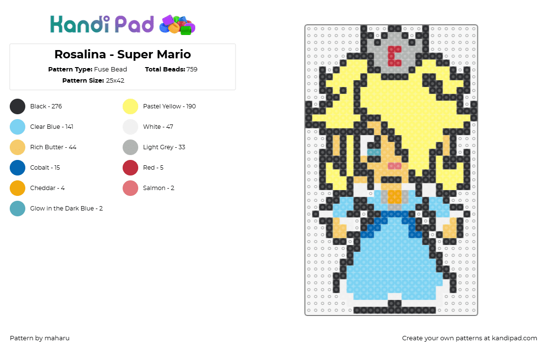 Rosalina - Super Mario - Fuse Bead Pattern by maharu on Kandi Pad - 