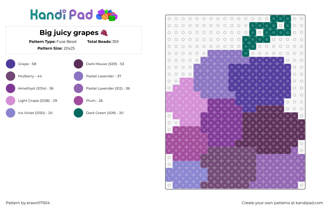 Big juicy grapes 🍇 - Fuse Bead Pattern by erawr071614 on Kandi Pad - grapes,fruit,bunch,food,purple