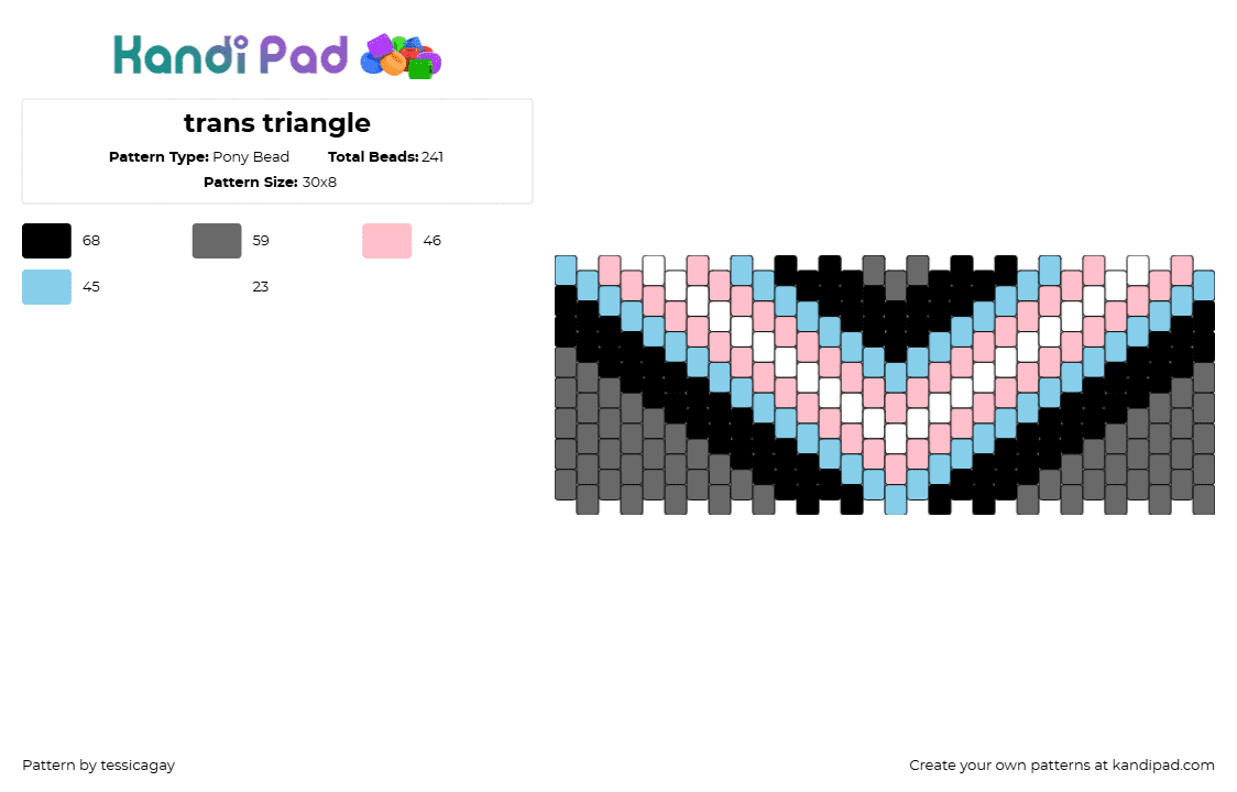 trans triangle - Pony Bead Pattern by tessicagay on Kandi Pad - trans,pride,chevron,stripes,cuff,gray,black,light blue,pink