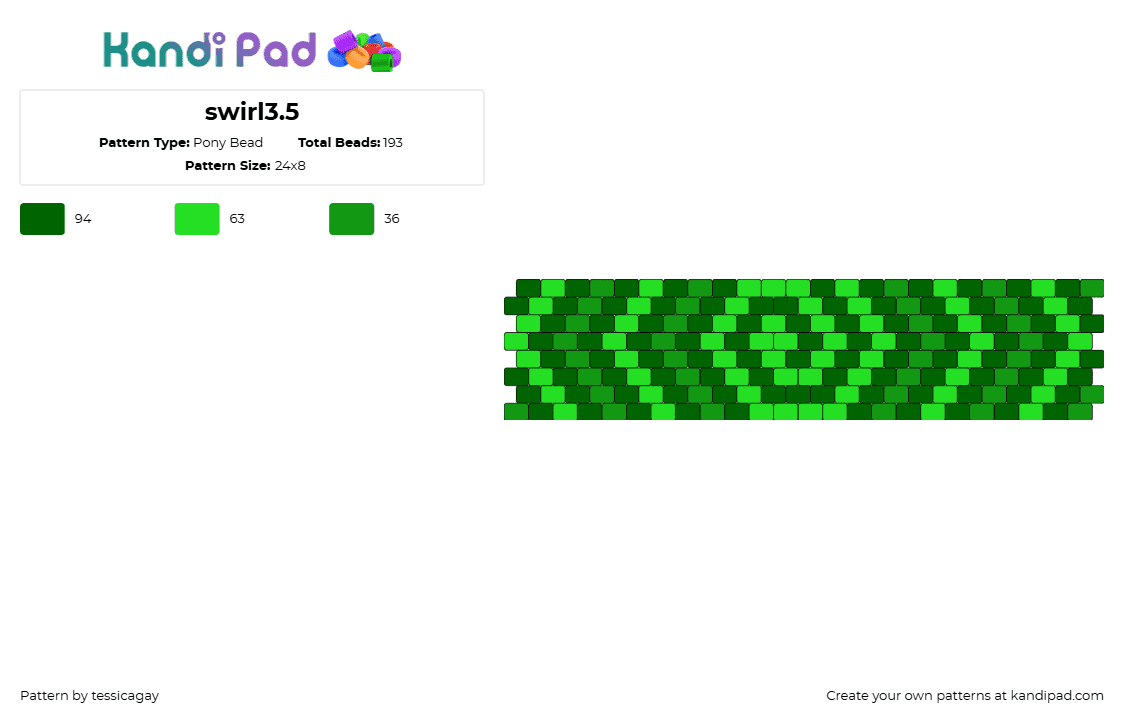 swirl3.5 - Pony Bead Pattern by tessicagay on Kandi Pad - swirl,spiral,neon,trippy,cuff,chevron,green