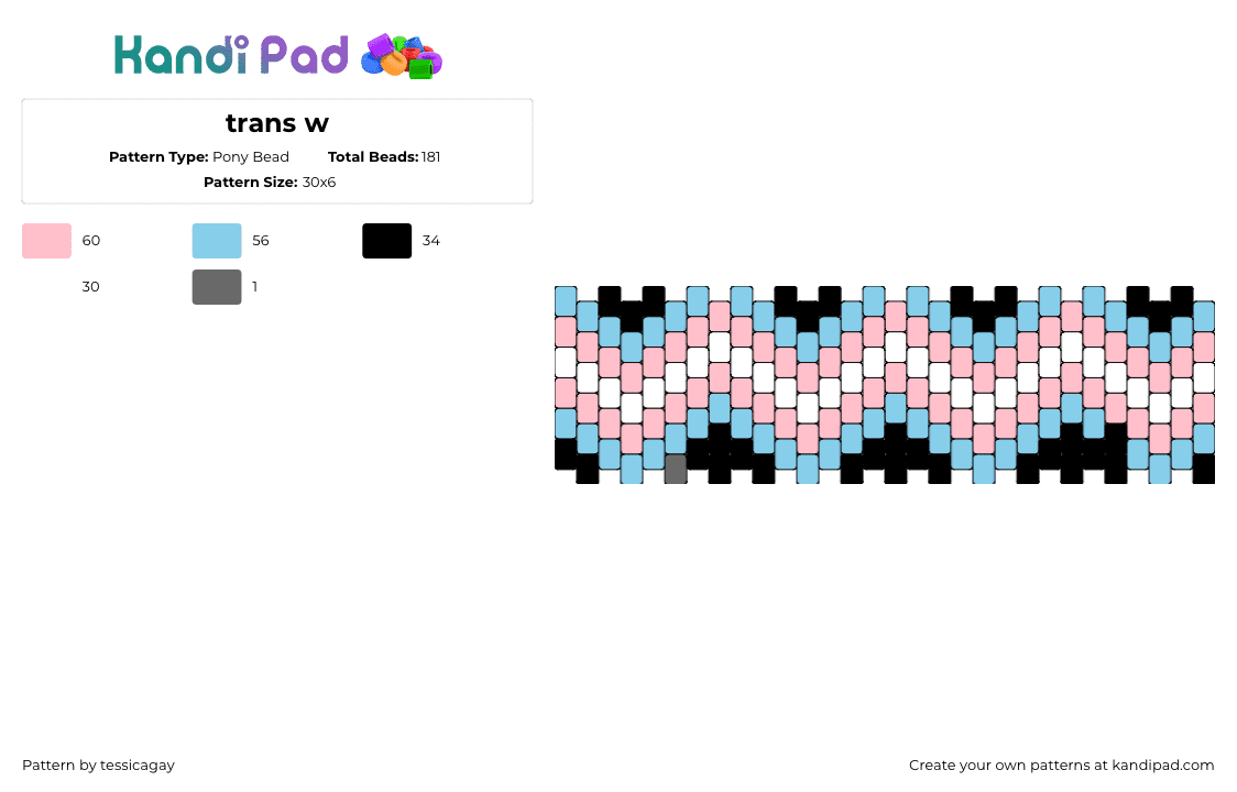 trans w - Pony Bead Pattern by tessicagay on Kandi Pad - trans,pride,zig zag,cuff,pink,light blue