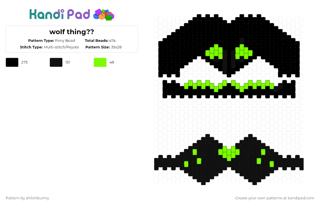 wolf thing?? - Pony Bead Pattern by shilohbunny on Kandi Pad - black
