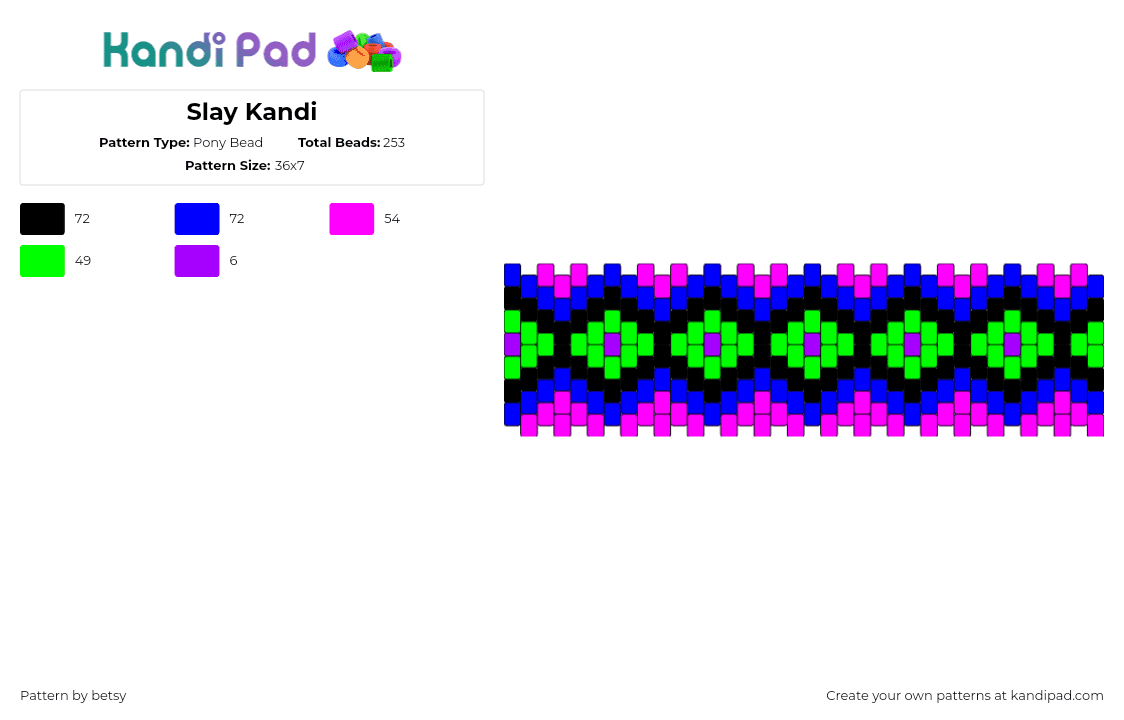 Slay Kandi - Pony Bead Pattern by betsy on Kandi Pad - 