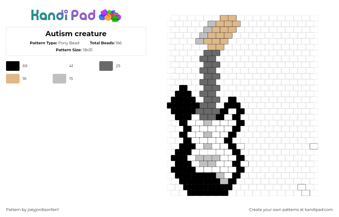 Autism creature - Pony Bead Pattern by joeyjordisonfan1 on Kandi Pad - guitar,instrument,music,black,white,gray