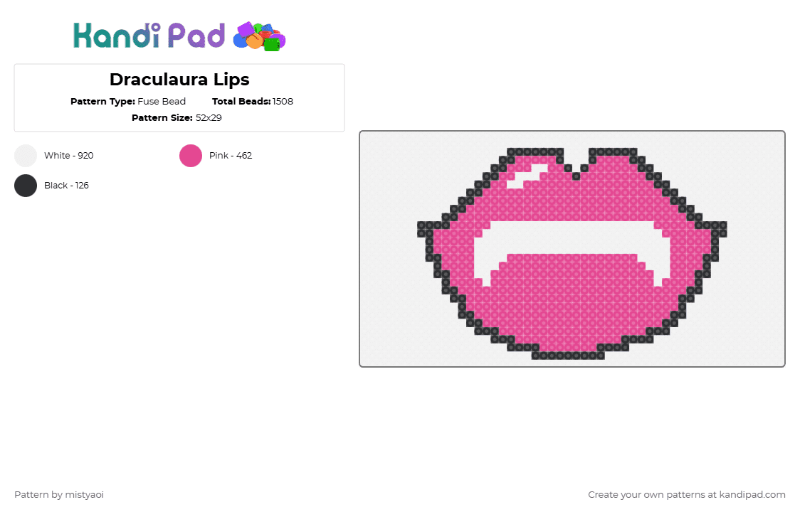 Draculaura Lips - Fuse Bead Pattern by mistyaoi on Kandi Pad - white,pink
