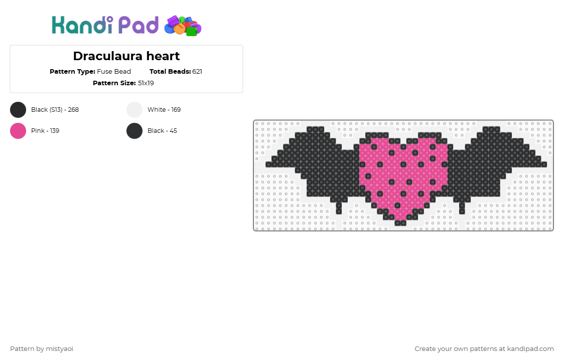Draculaura heart - Fuse Bead Pattern by mistyaoi on Kandi Pad - white,pink
