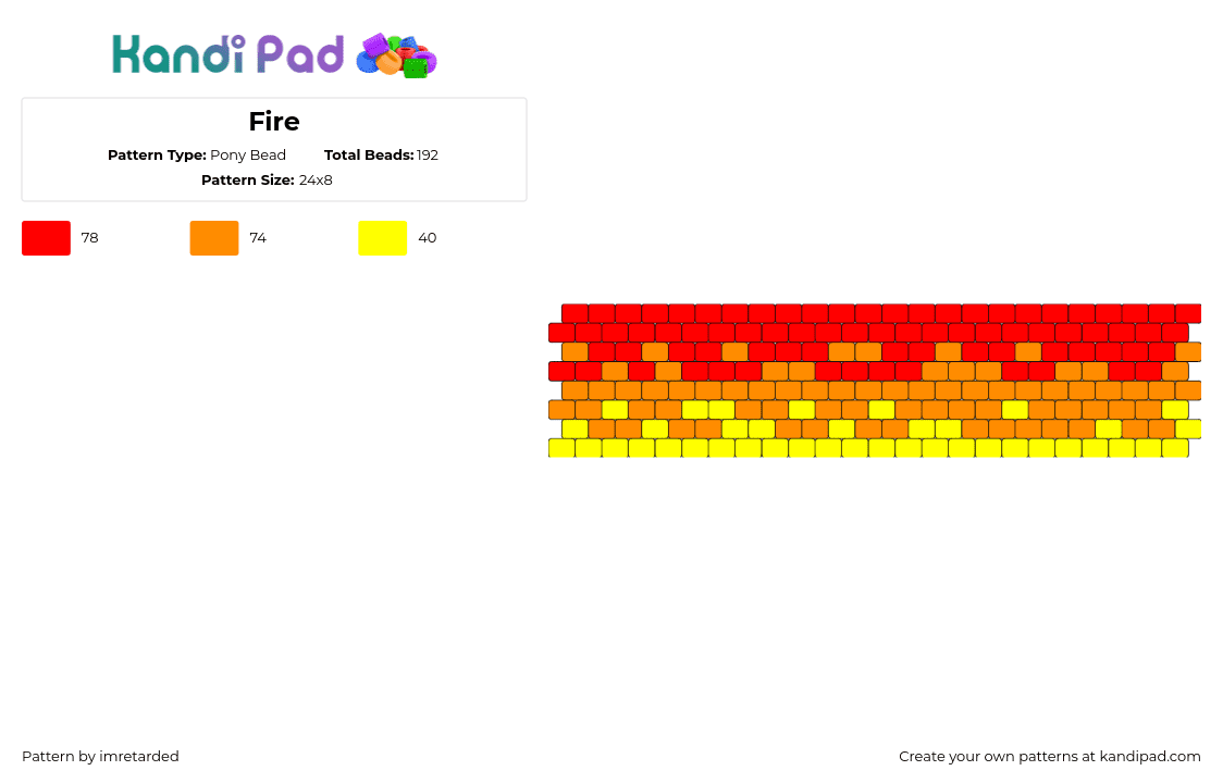 Fire - Pony Bead Pattern by imretarded on Kandi Pad - fire,cuff,red,orange,yellow