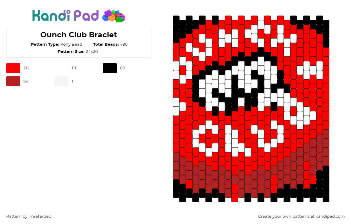 Ounch Club Braclet - Pony Bead Pattern by imretarded on Kandi Pad - punch club,boxing,logo,video game,red,white,black