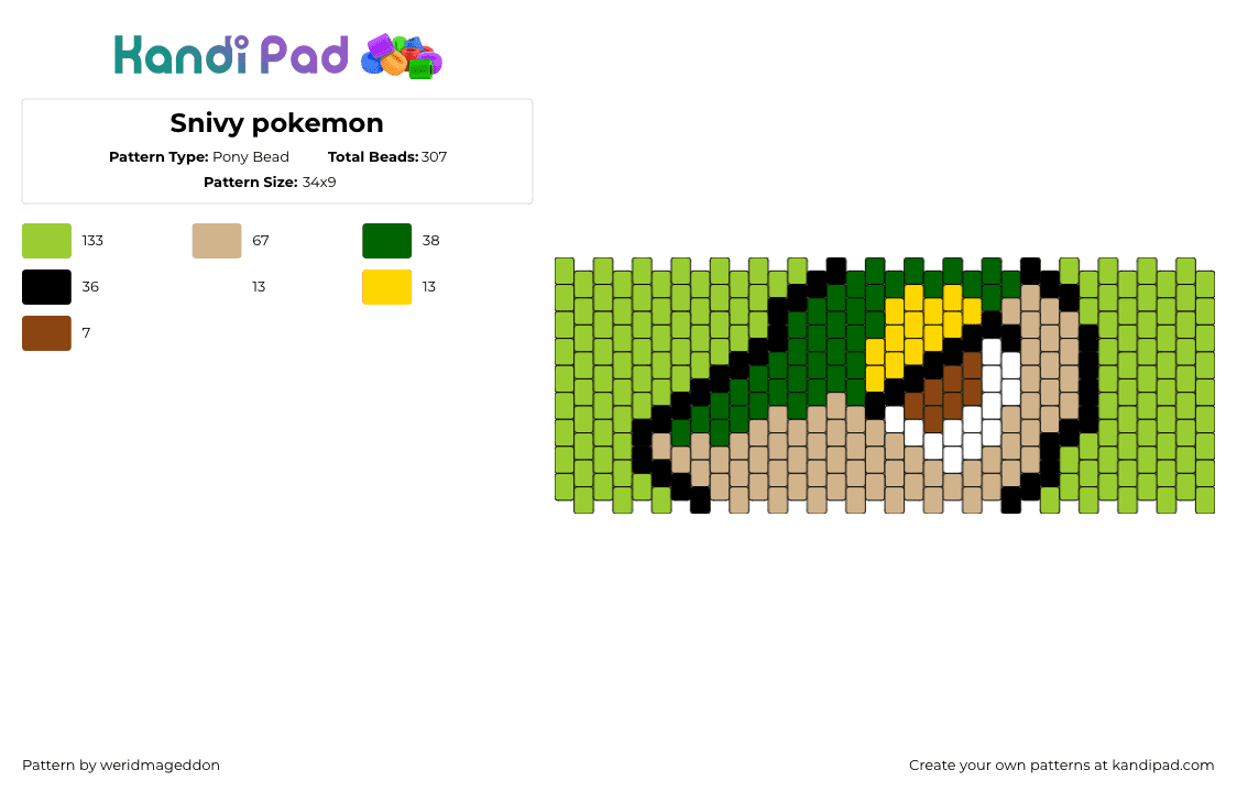 Snivy pokemon - Pony Bead Pattern by weridmageddon on Kandi Pad - 