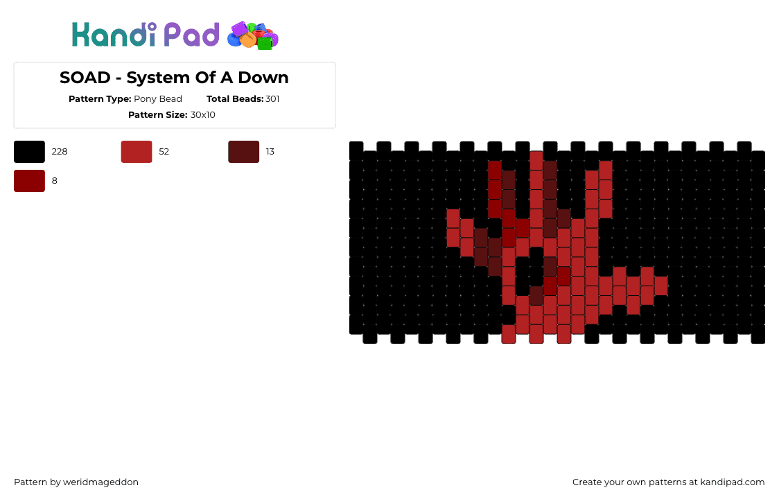 SOAD - System Of A Down - Pony Bead Pattern by weridmageddon on Kandi Pad - 