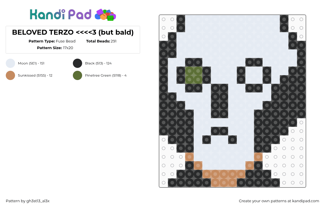 BELOVED TERZO (but terrible and bald) - Fuse Bead Pattern by gh3st13_al3x on Kandi Pad - terzo,ghost,tobias forge,band,music,white,black