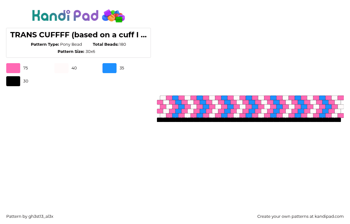 TRANS CUFFFF (based on a cuff I bought at kōyocon (danish con) ) - Pony Bead Pattern by s4turn_m0ss on Kandi Pad - light blue,pink