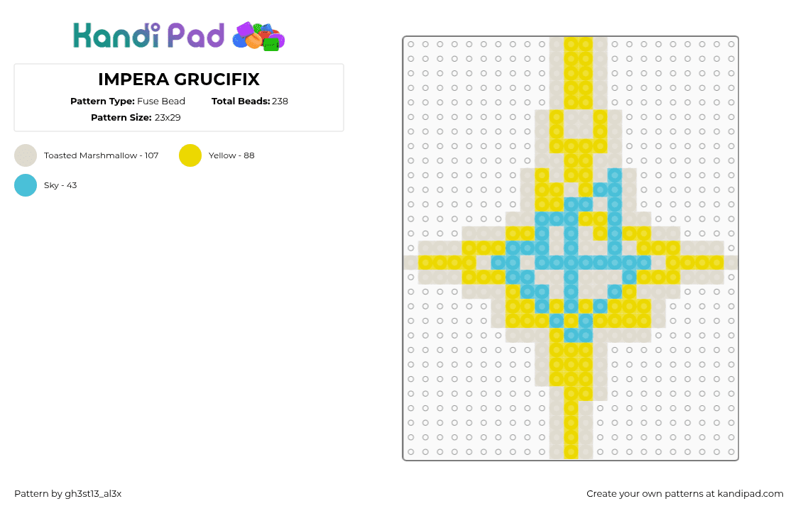 IMPERA GRUCIFIX - Fuse Bead Pattern by s4turn_m0ss on Kandi Pad - grucifix,ghost,logo,symbol,band,music,light blue,yellow