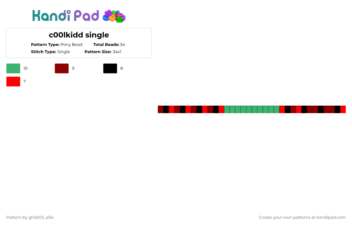 (UPDATEDDD) c00lkidd single - Pony Bead Pattern by s4turn_m0ss on Kandi Pad - red,green,forsaken,coolkidd