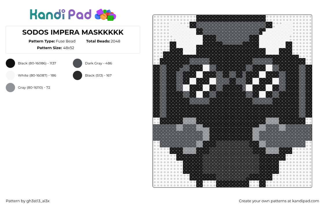 SODOS IMPERA MASKKKKK - Fuse Bead Pattern by gh3st13_al3x on Kandi Pad - black,gray