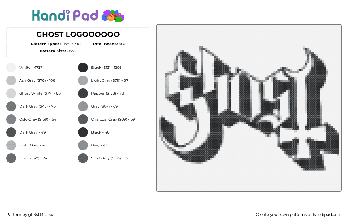 GHOST LOGOOOOOO - Fuse Bead Pattern by s4turn_m0ss on Kandi Pad - 