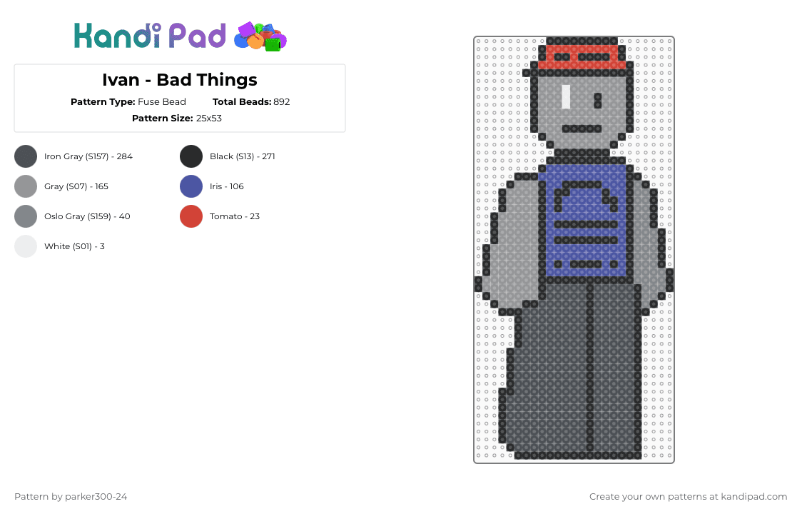 Ivan - Bad Things - Fuse Bead Pattern by parker300-24 on Kandi Pad - gray,purple,ivan,bad things,roblox,horror,gay