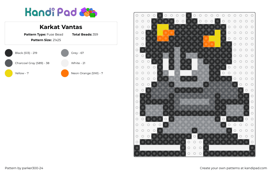 Karkat Vantas - Fuse Bead Pattern by parker300-24 on Kandi Pad - karkat vantas,homestuck,character,horned,comic,gray,black