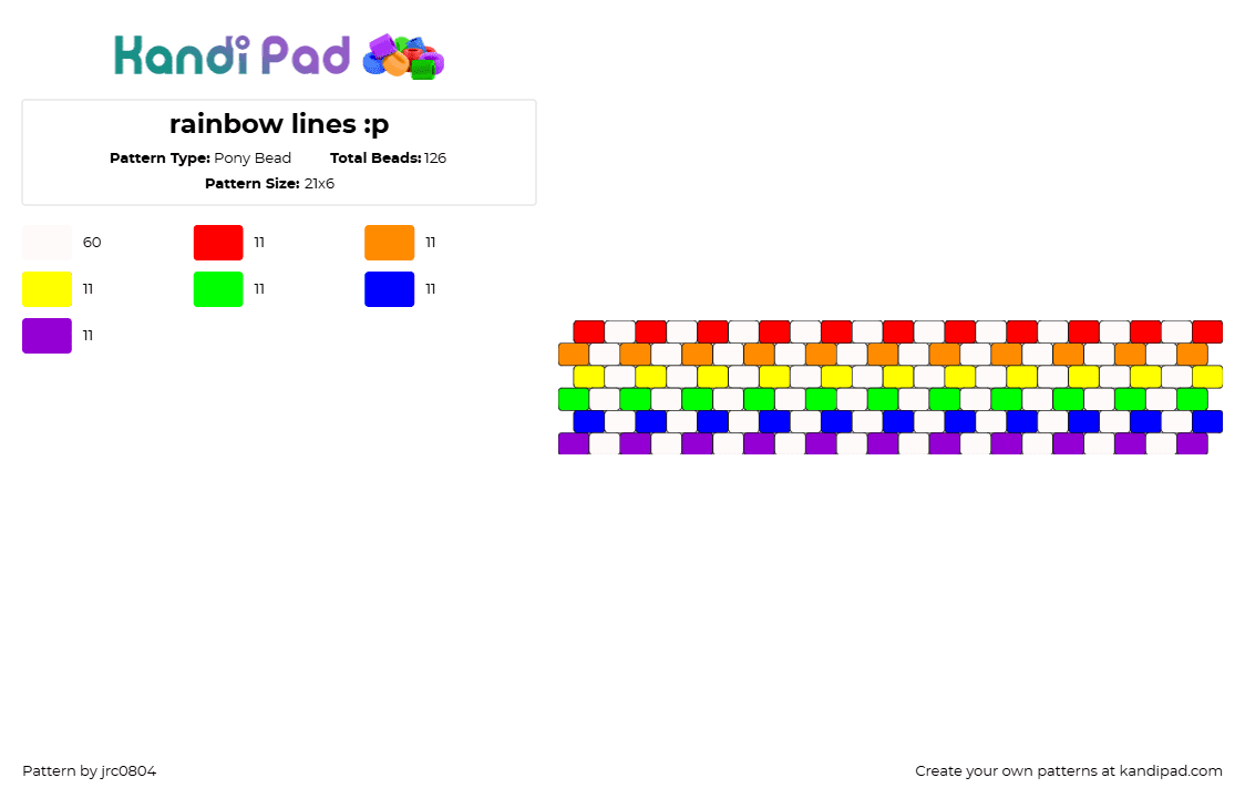 rainbow lines :p - Pony Bead Pattern by jrc0804 on Kandi Pad - rainbow,vertical,stripes,light,cuff,white