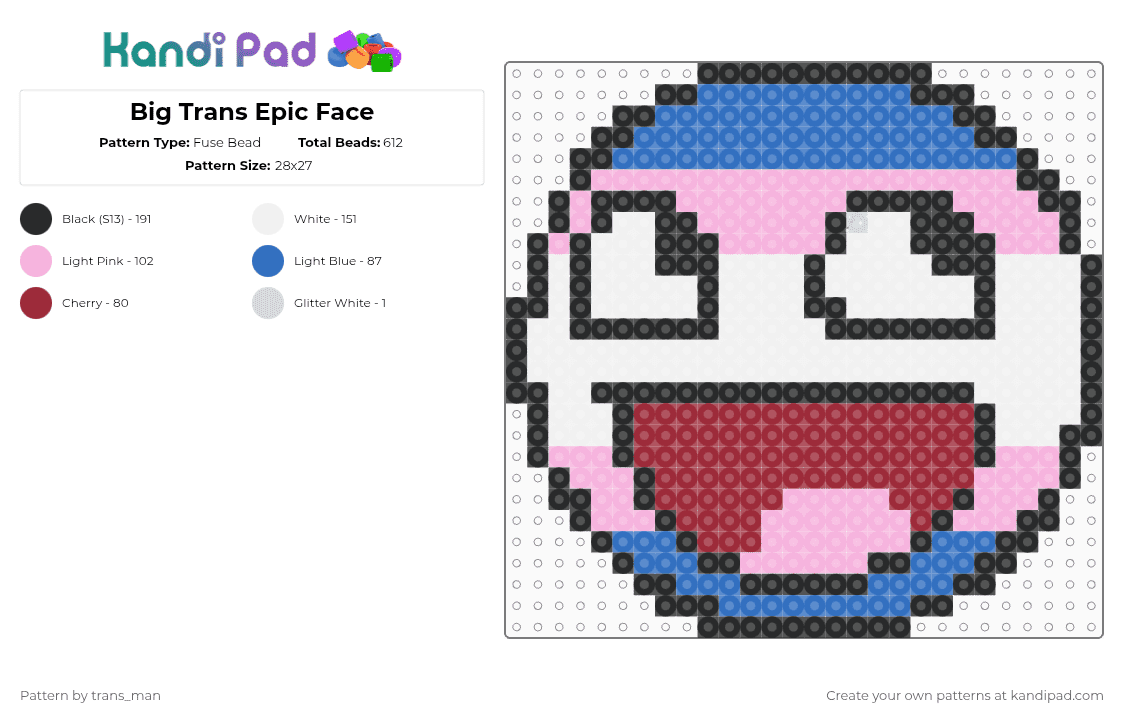 Big Trans Epic Face - Fuse Bead Pattern by trans_man on Kandi Pad - blue,pink