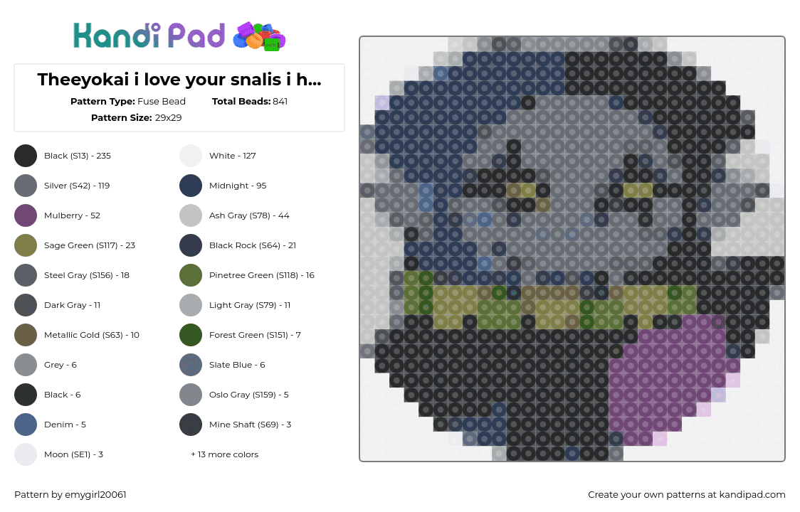 Theeyokai i love your snalis i hope you see this - Fuse Bead Pattern by emygirl20061 on Kandi Pad - theeyokai,portrait,character,gray,black