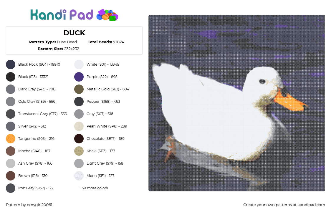DUCK - Fuse Bead Pattern by emygirl20061 on Kandi Pad - 