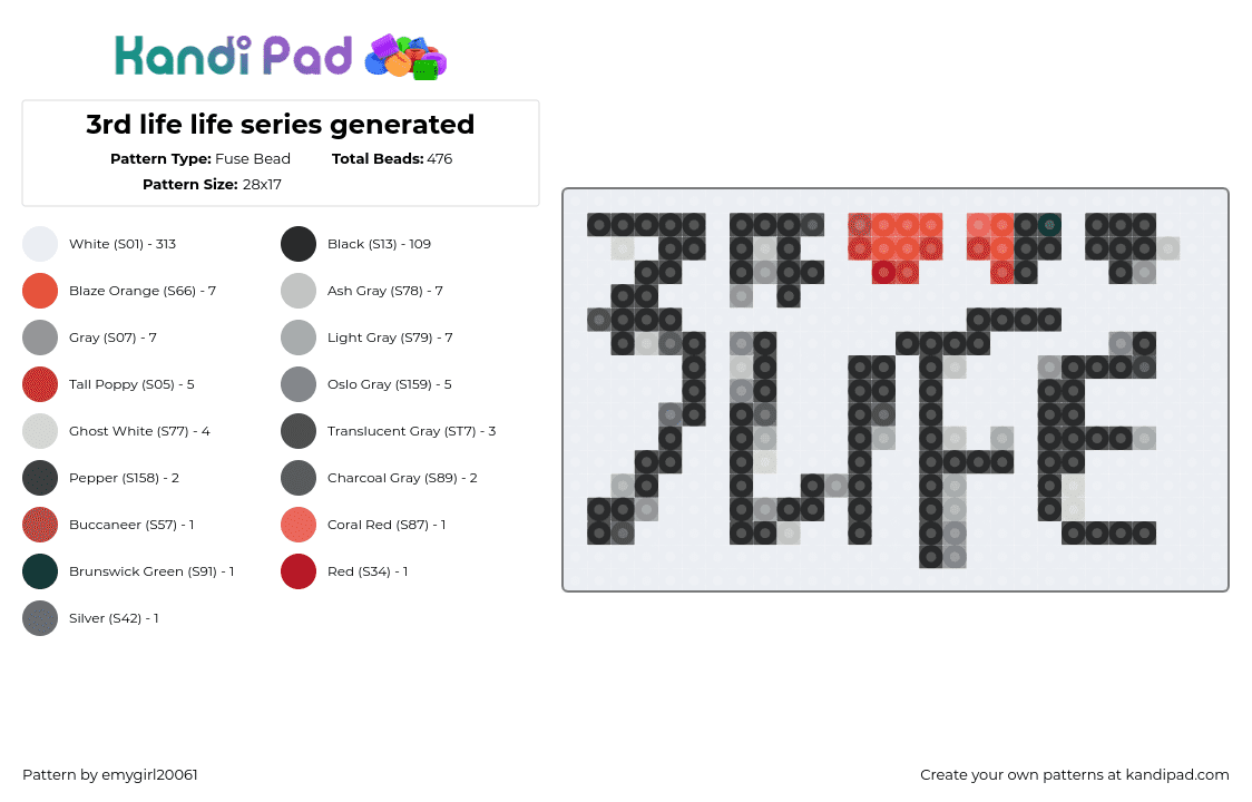 3rd life life series generated - Fuse Bead Pattern by emygirl20061 on Kandi Pad - 