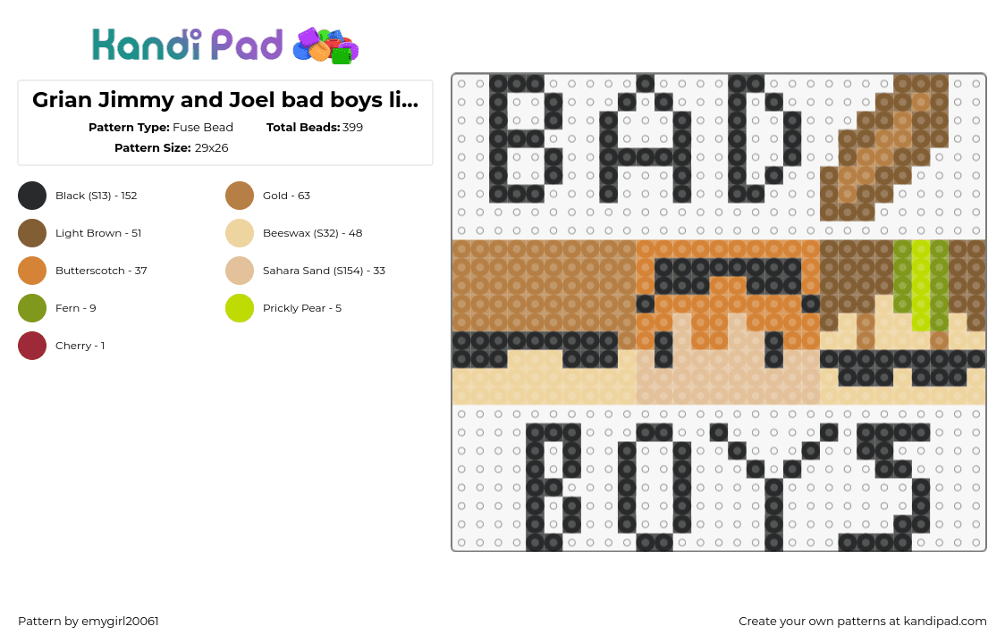 Grian Jimmy and Joel bad boys limited life life series - Fuse Bead Pattern by emygirl20061 on Kandi Pad - grian,solidarity,youtube,streamers,bad boys,text,life series,minecraft,tan