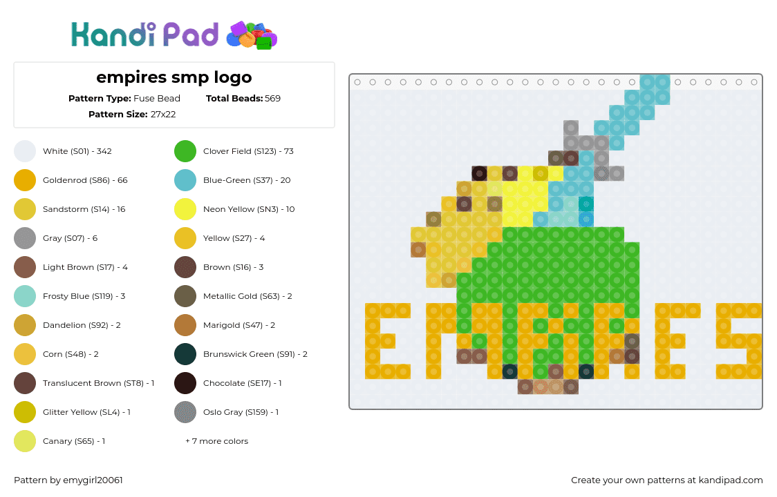 empires smp logo - Fuse Bead Pattern by emygirl20061 on Kandi Pad - empires,minecraft,logo,video game,tv show,yellow,green