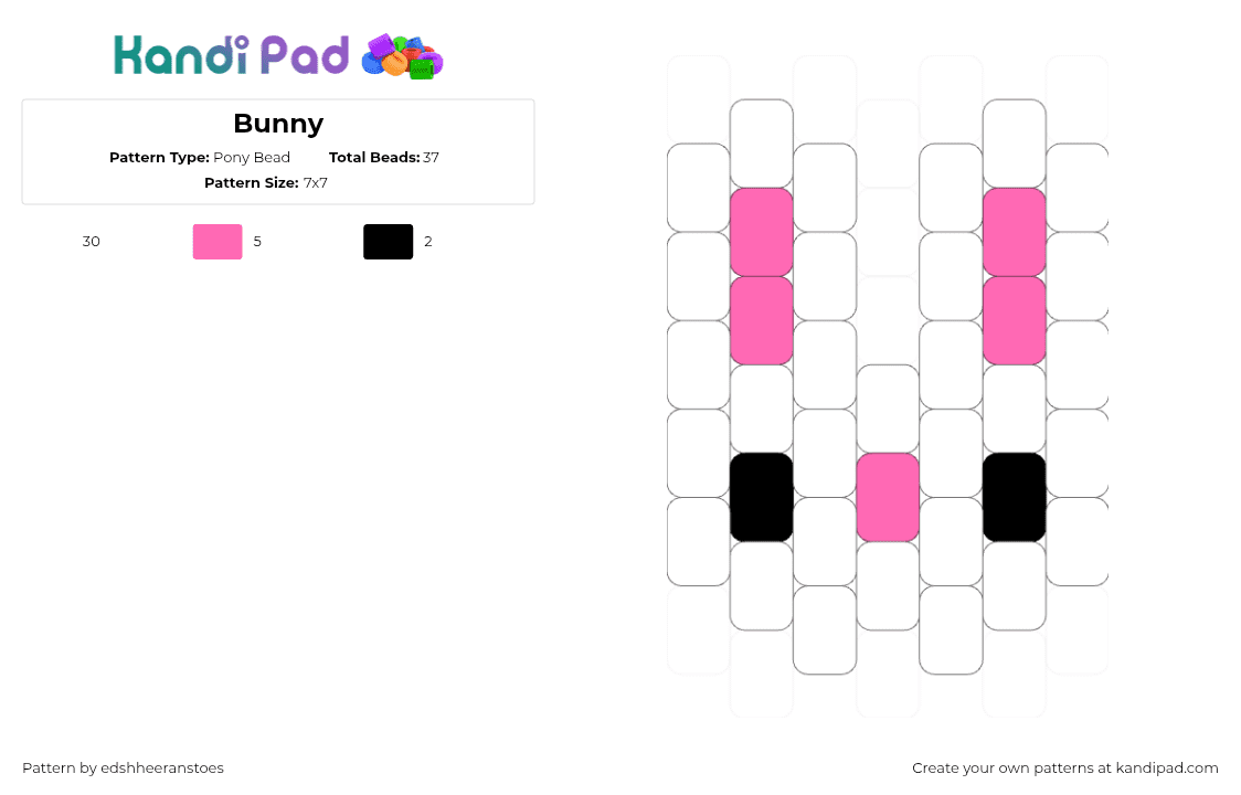 Bunny - Pony Bead Pattern by edshheeranstoes on Kandi Pad - leebit,skzoo,stray kids,bunny,character,music,charm,simple,animal,white