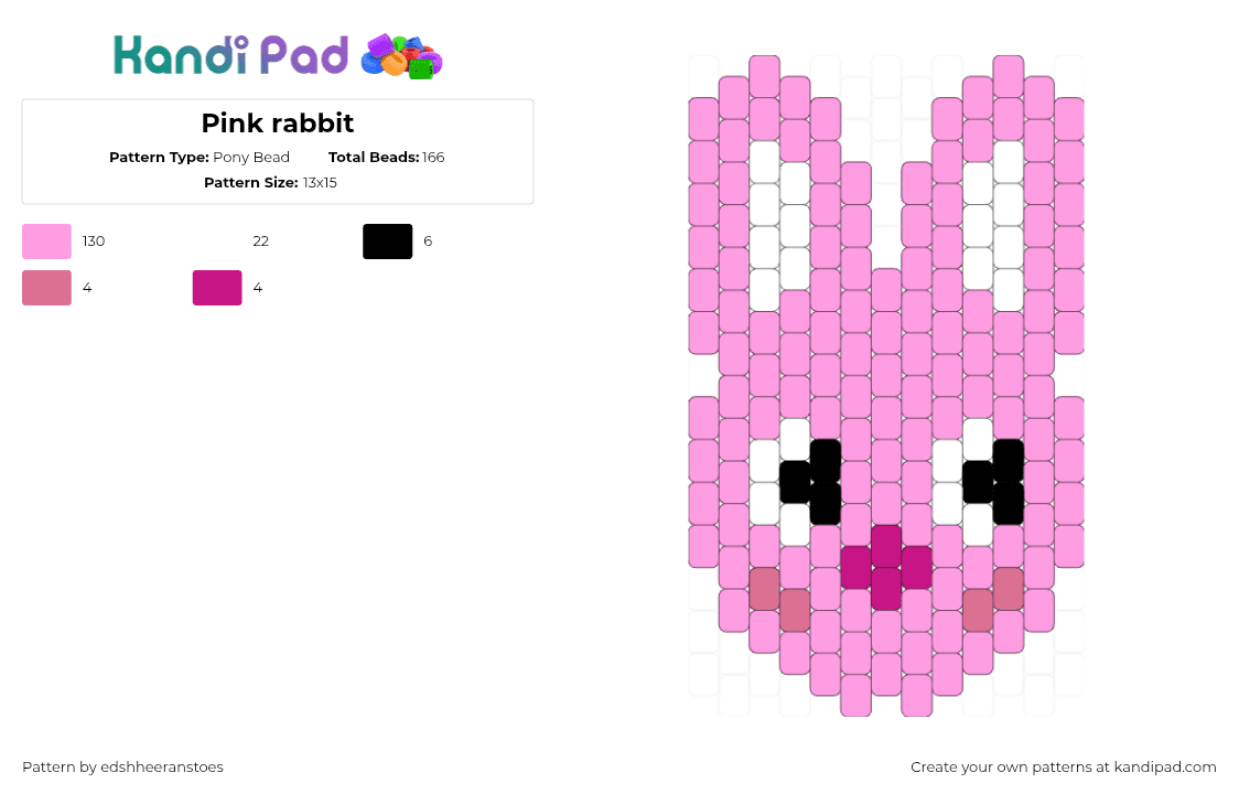 Pink rabbit - Pony Bead Pattern by edshheeranstoes on Kandi Pad - bunny,rabbit,animal,charm,head,easter,pink