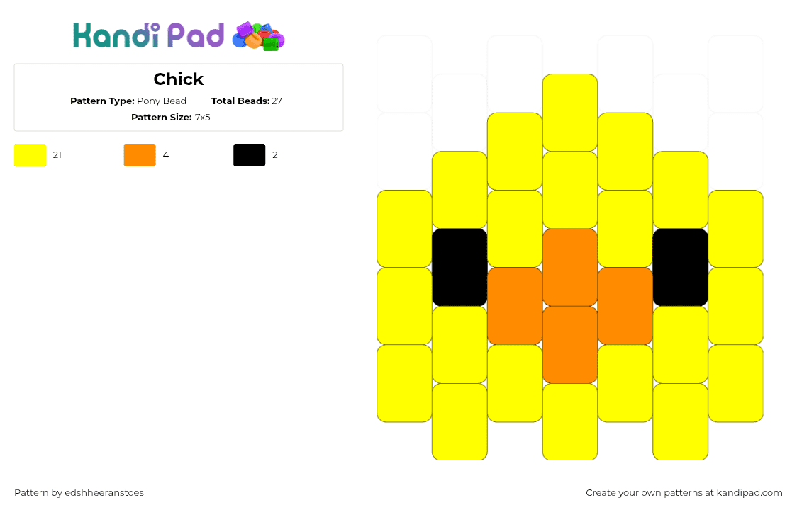 Chick - Pony Bead Pattern by edshheeranstoes on Kandi Pad - bbokari,stray kids,skzoo,music,chick,head,charm,simple,yellow