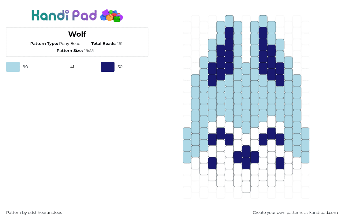 Wolf - Pony Bead Pattern by edshheeranstoes on Kandi Pad - wolf chan,stray kids,skzoo,charm,head,cute,music,animal,light blue,white