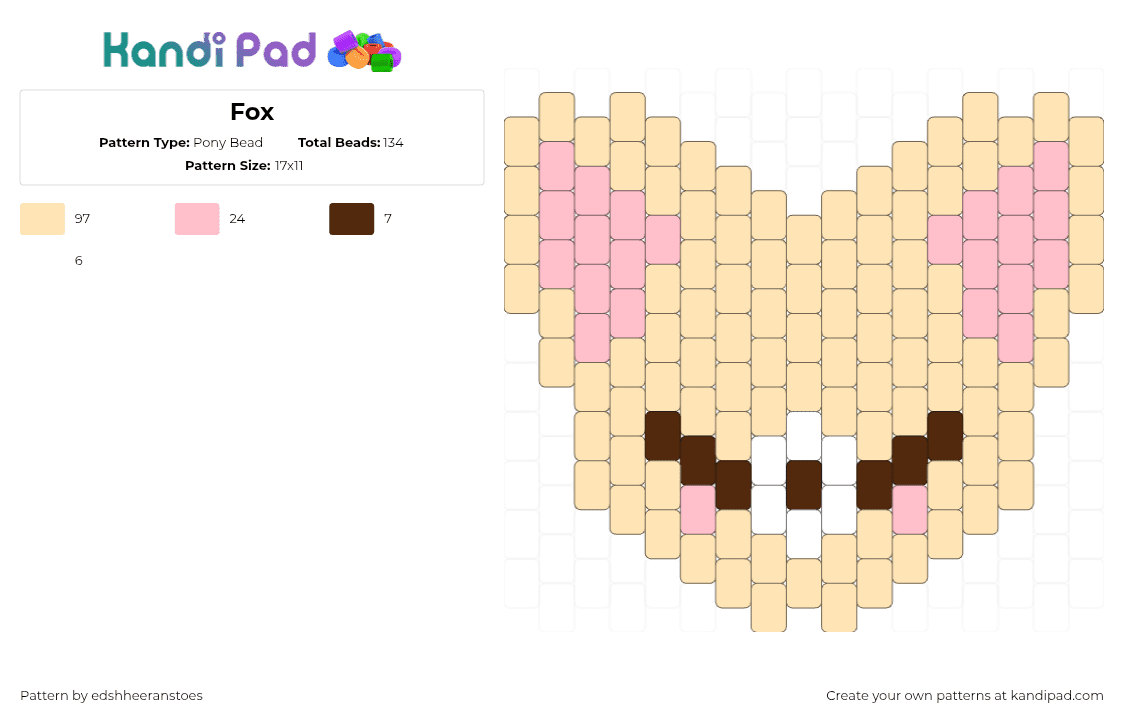 Fox - Pony Bead Pattern by edshheeranstoes on Kandi Pad - foxl ny,skzoo,stray kids,music,pastel,character,animal,beige,pink