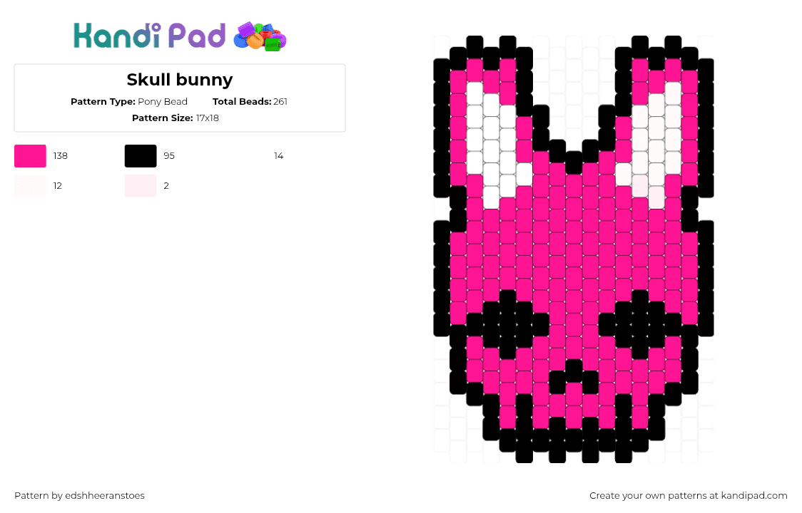 Skull bunny - Pony Bead Pattern by edshheeranstoes on Kandi Pad - bunny,skull,rabbit,charm,head,spooky,pink