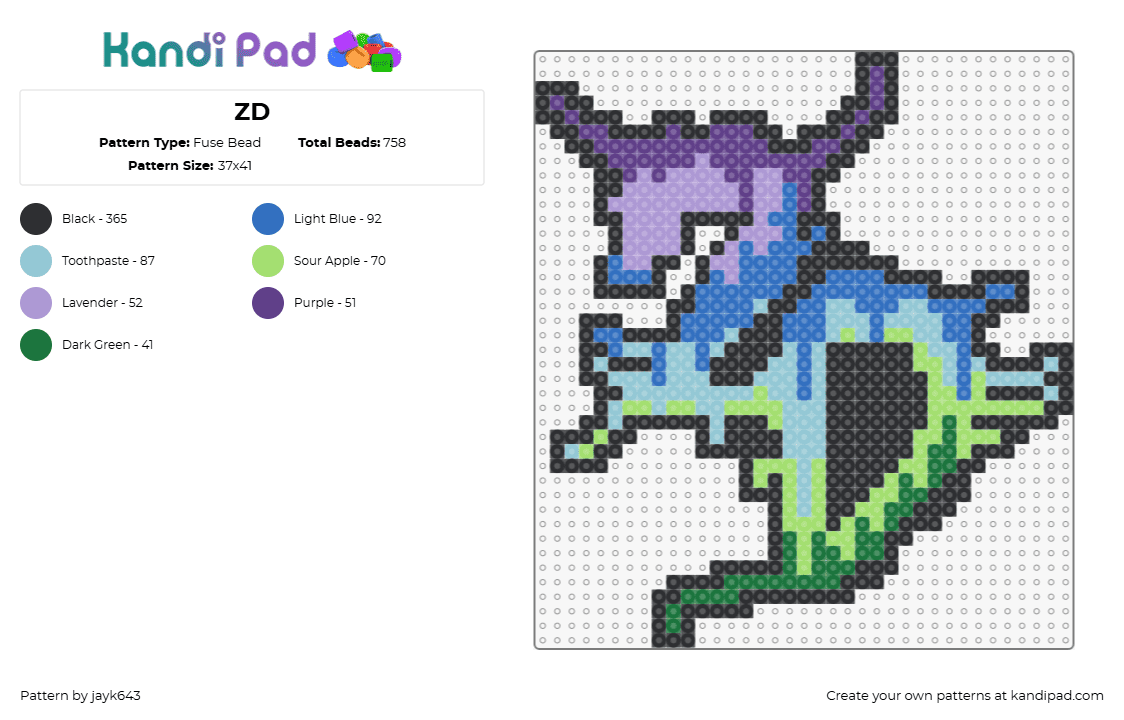 ZD - Fuse Bead Pattern by jayk643 on Kandi Pad - zeds dead,logo,drippy,music,dj,edm,purple,blue,green