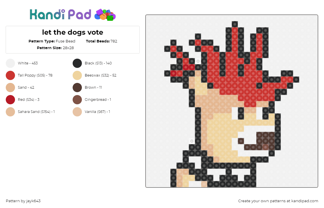 let the dogs vote - Fuse Bead Pattern by jayk643 on Kandi Pad - chihuahua,mohawk,dog,vote,silly,punk,tan,red