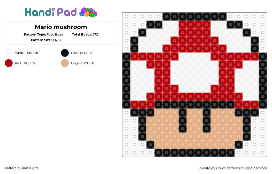 Mario mushroom - Fuse Bead Pattern by rialesuerte on Kandi Pad - 