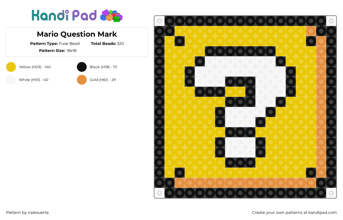 Mario Question Mark - Fuse Bead Pattern by rialesuerte on Kandi Pad - 