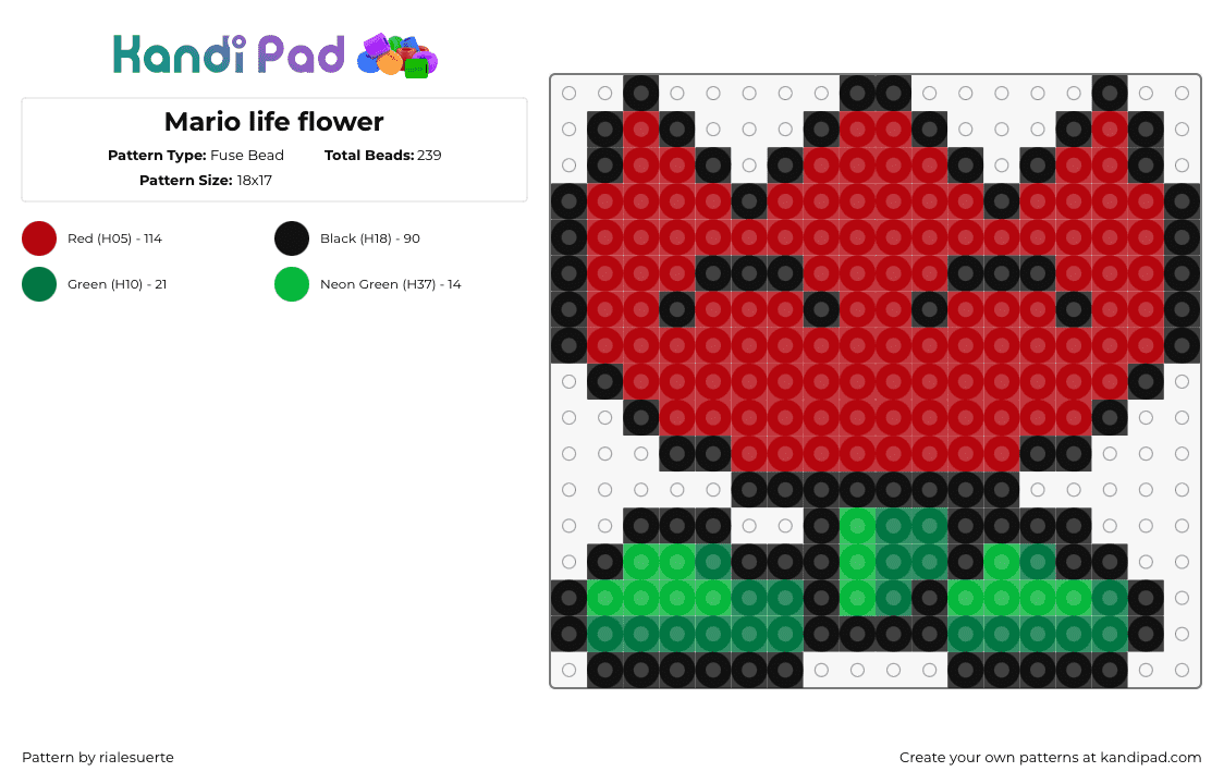 Mario life flower - Fuse Bead Pattern by rialesuerte on Kandi Pad - 